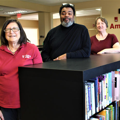The Ambler Campus Library staff—Andrea S. Goldstein, Darryl Sanford and Sandi Thompson, head of the Temple Ambler Library—in their new location in the Ambler Campus Technology Center.