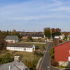 An aerial view of the main campus entrance