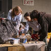 Students working on a Flower Show exhibit