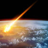 an artists rendering of a meteor hitting earth