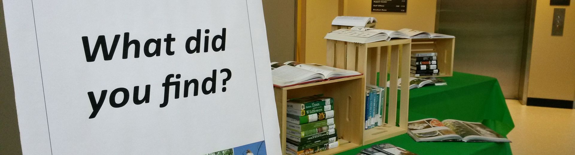 a sign in the library reading ' What did you find?'