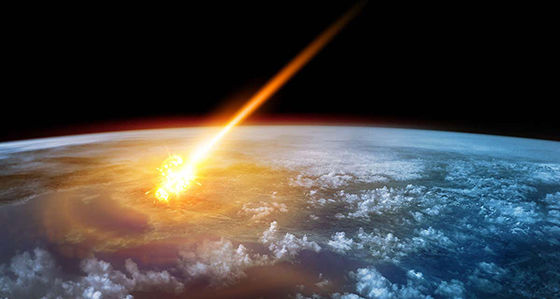 an artists rendering of a meteor hitting earth