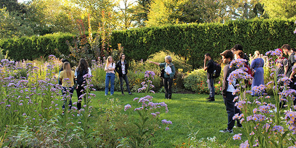students in the formal garden
