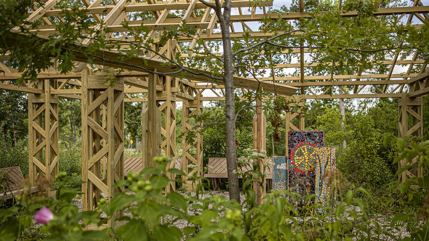 Structures in the Sustainable Wetland Garden in the Ambler Arboretum have been rebuilt since the storm.