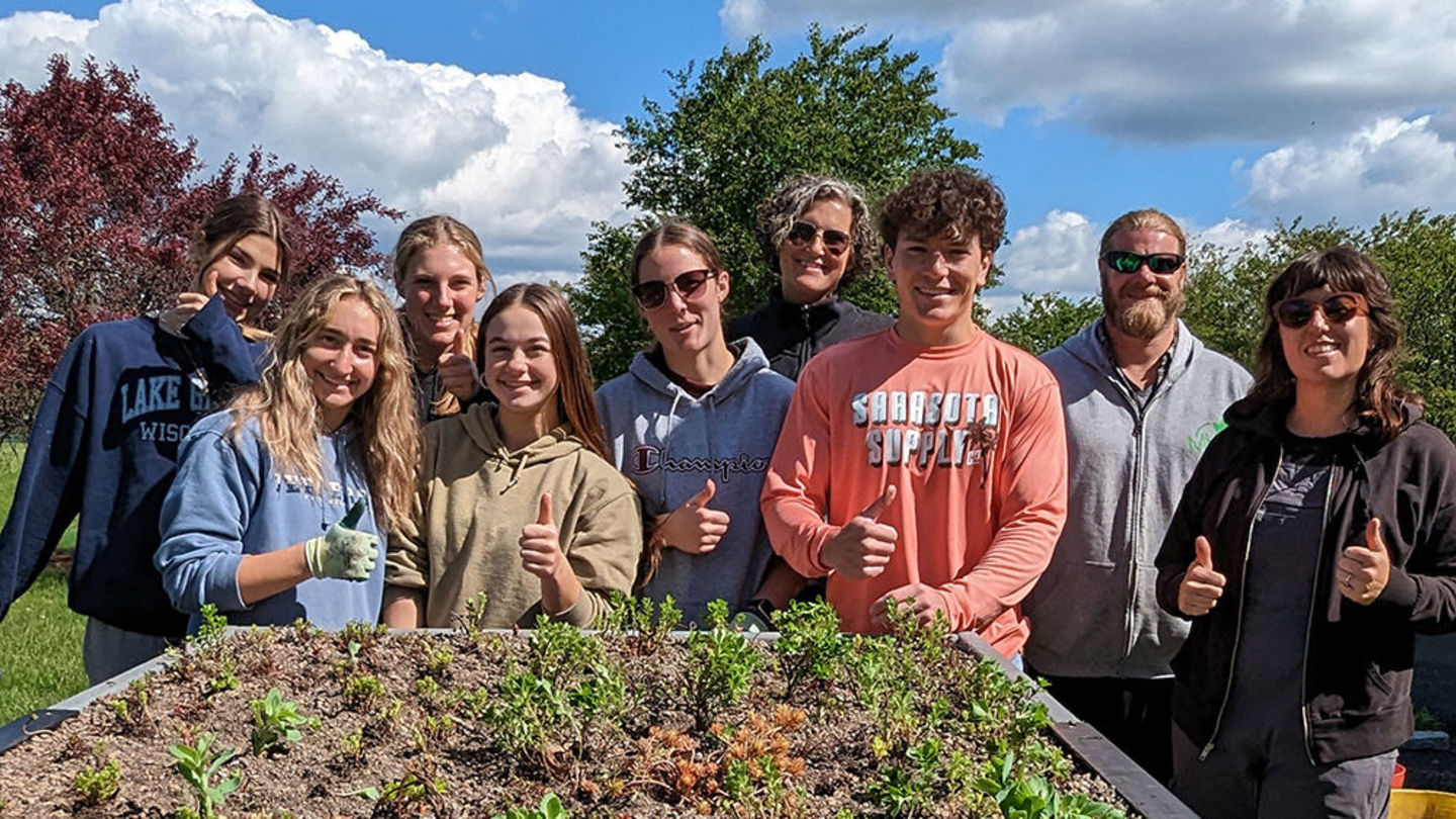 Students from Upper Perkiomen High School helped create a new green roof garden display for the Ambler Arboretum.